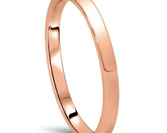 Rose Gold Wedding Band Womens 14K 2MM Dome High Polished Plain Anniversary, Wedding band, Rose Band, Anniversary Ring, Ring Size (4-10)