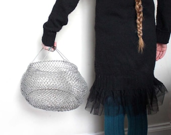 1970s Soviet Vintage Egg Basket. Galvanized Chicken Wire Market Basket.
