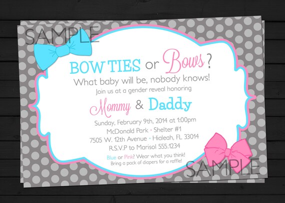 Bow Ties or Bows Style Gender Reveal Invitation Digital File YOU-PRINT Il_570xn