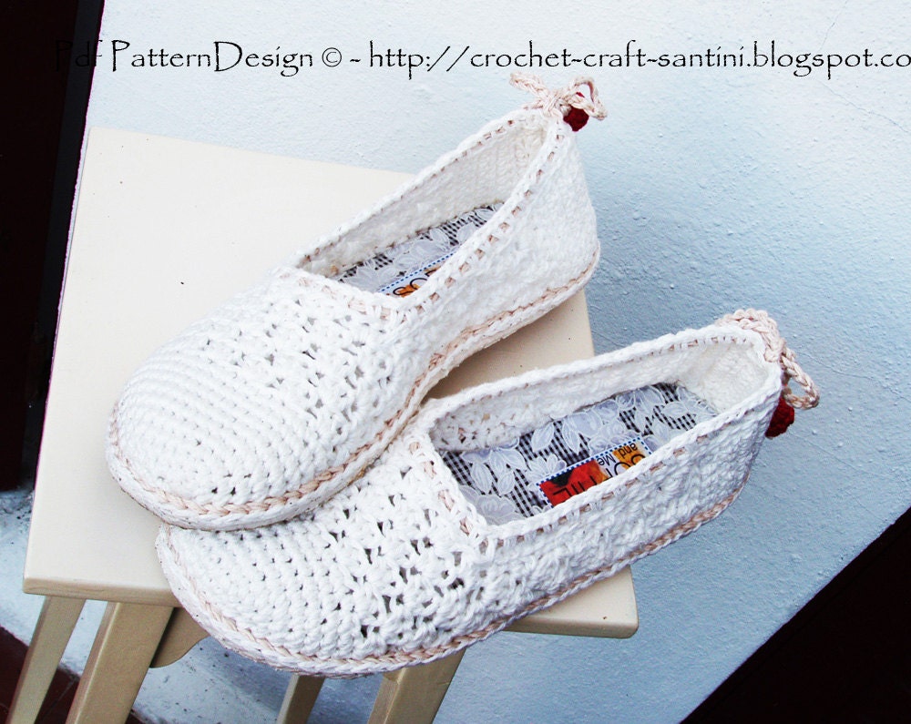 White Lace Slippers/Espadrilles Crochet by PdfPatternDesign