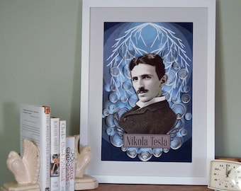 Nikola Tesla poster, Paper art print, 12x18