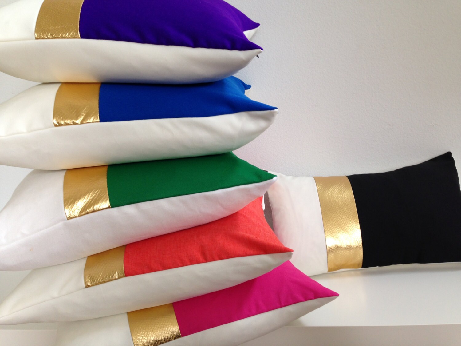 Hot Pink Gold Pillow Cover two size choices 16 18