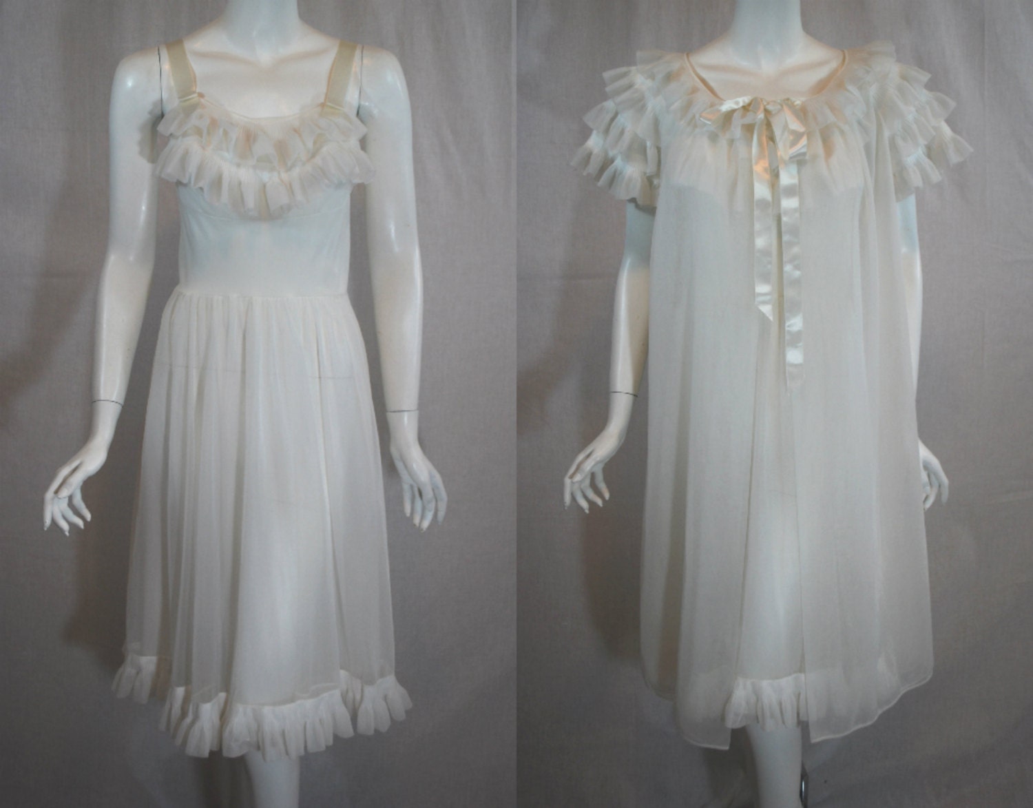 1950s Vanity Fair White Peignoir Set 32 Small by IntimateRetreat