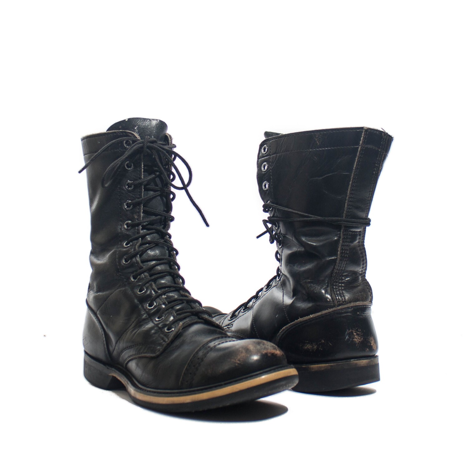 Vintage Combat Boots Double H Brand Cap Toe Military Jump Boot