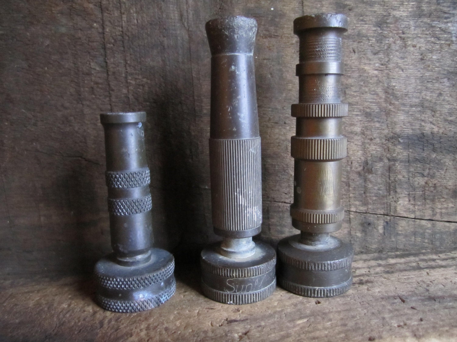 Vintage Trio Brass Garden Hose Nozzles Spring by hyperboleVINTAGE