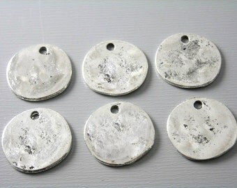 CHARM-AS-DISC-15MM - Antiqued Silver Plated Textured Disc - 10 pcs