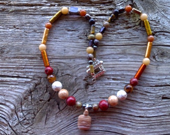 Picture jasper turtle,coral,magnesite,buri beads,glass,crazy horse,beaded necklace 21 inch
