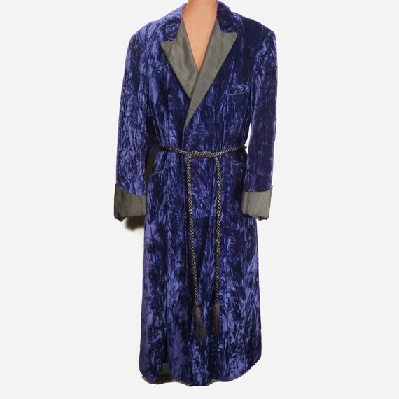 30s blue velvet mens smoking jacket lounge robe dressing gown