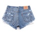 Vintage Blue Denim Studded High Waist Cut Off Shorts / Size 32