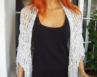 Handmade knitted shrug/shawl/wrap in sparkle white ready to ship all size by golden yarn