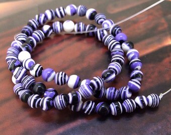Charm 8mm Round Purple Zebra Stripe malachite gemstone bead Loose Full One strand