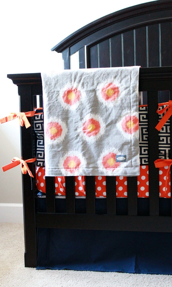 Custom Baby bedding Orange Grey and Navy Boy by GiggleSixBaby