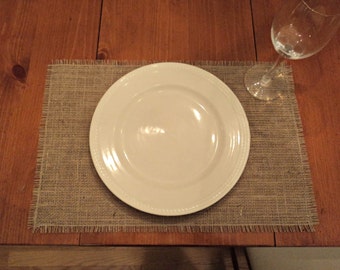 burlap placemats table round runner rustic natural hemmed handmade ruffles chic