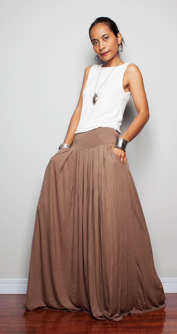 Maxi Skirt Long Light Brown Skirt : Autumn Thrills by Nuichan