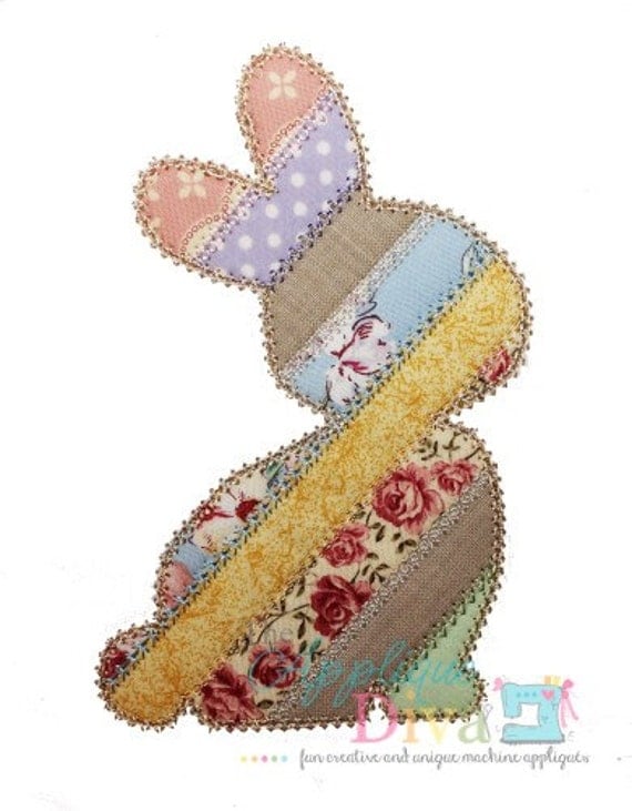 Spring Easter Shabby Patchwork Rabbit Digital Embroidery