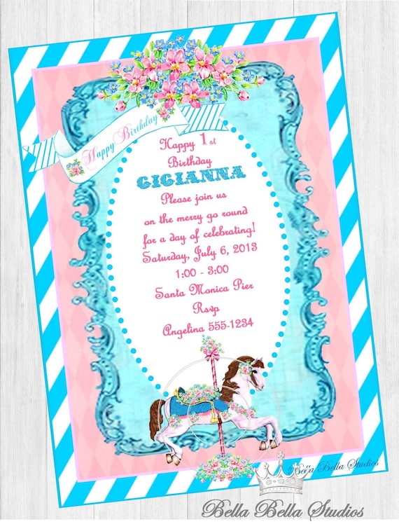 Vintage Carousel Horse Party - CUSTOM PRINTABLE INVITATION by Bella Bella Studios Il_570xn