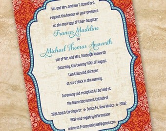 wedding invitations, Moroccan wedding invitations, indigo and rust bridal shower invitations, indigo graduation invitations IN208