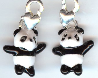 PANDA Charm. Silver Plated Enamel. 3D.