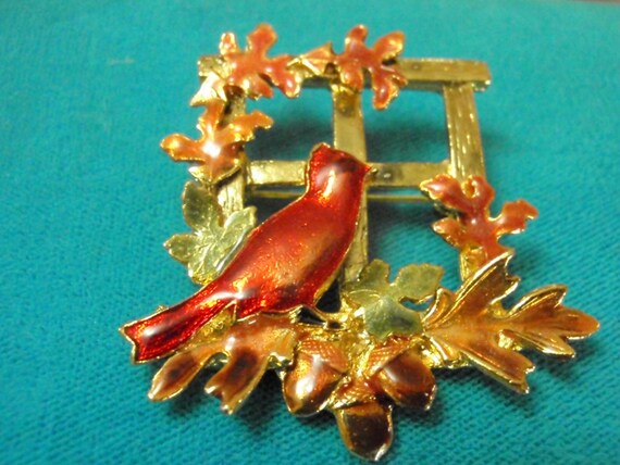 Kc Cardinal Pin With Oak Leaves And Acorns Vintage Fall