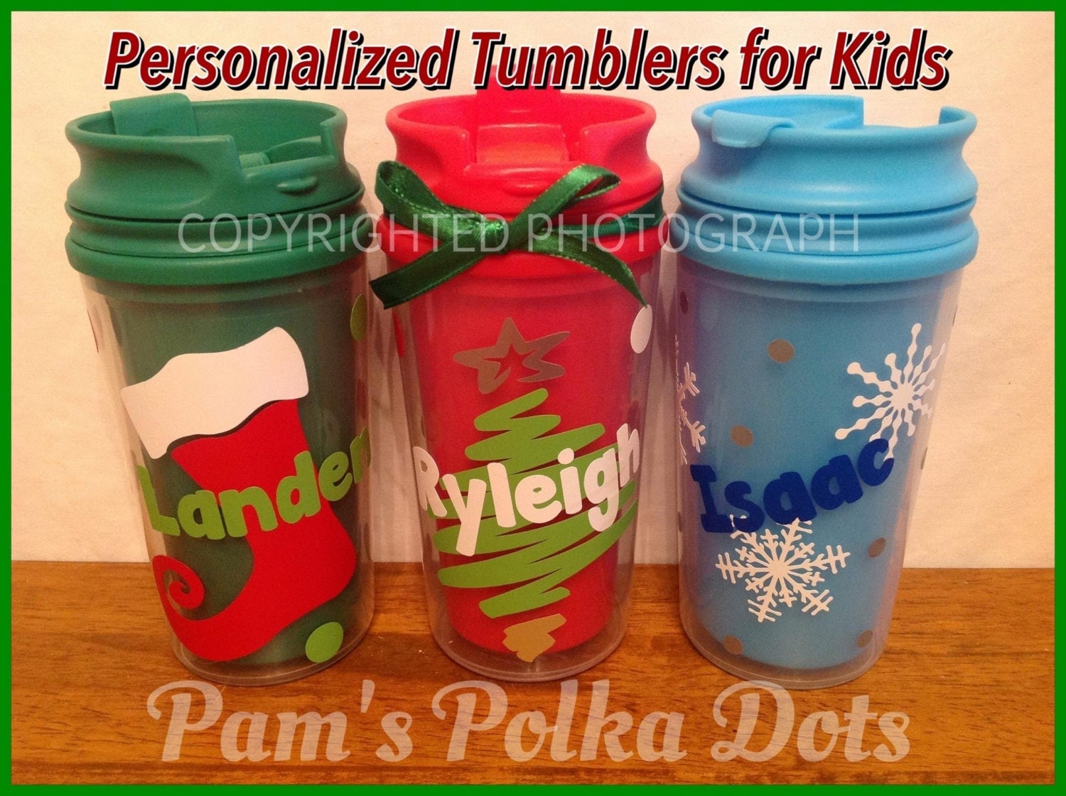 Personalized CHRISTMAS TUMBLER for KIDS with Name Tree