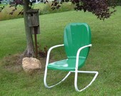 Mid Century Two Tone Green and White Shell Back ROCKING Chair from the 1950s Completely Refurbished Ready to Go Mid Century Two Tone Green and White Shell Back ROCKING Chair from the 1950s Completely Refurbished Ready to Go