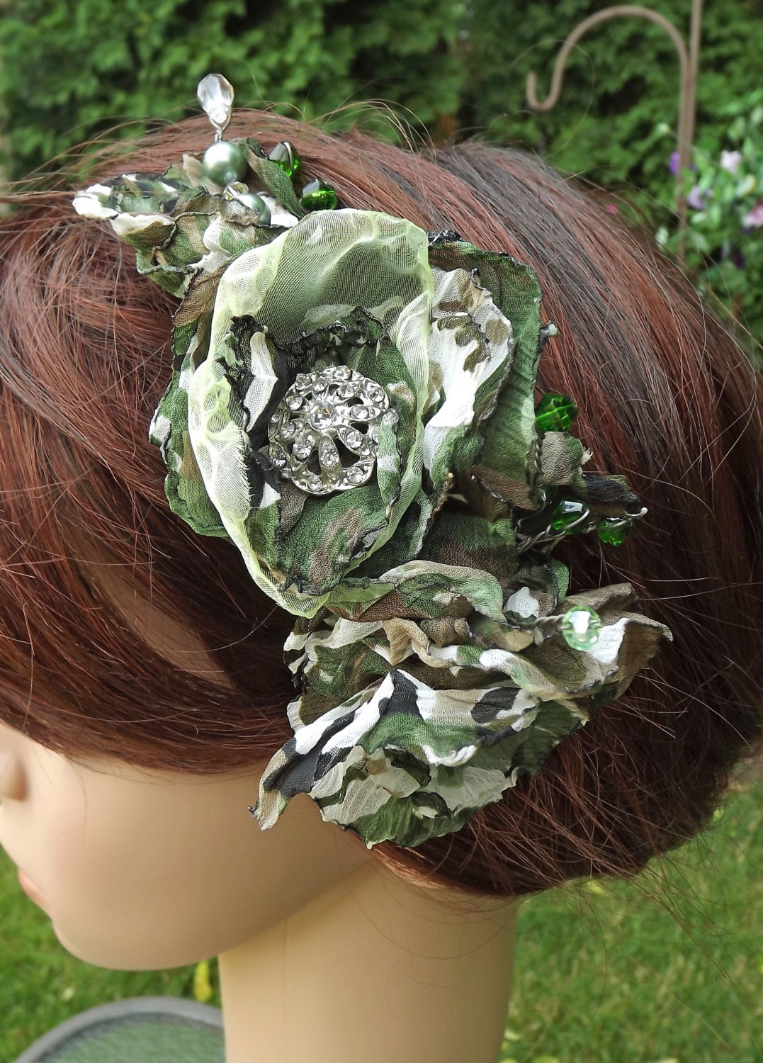 Camo Camouflage Wedding Headpiece Hair Piece Comb OOAK