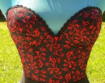 red and black boned corset size 36b made in usa union label