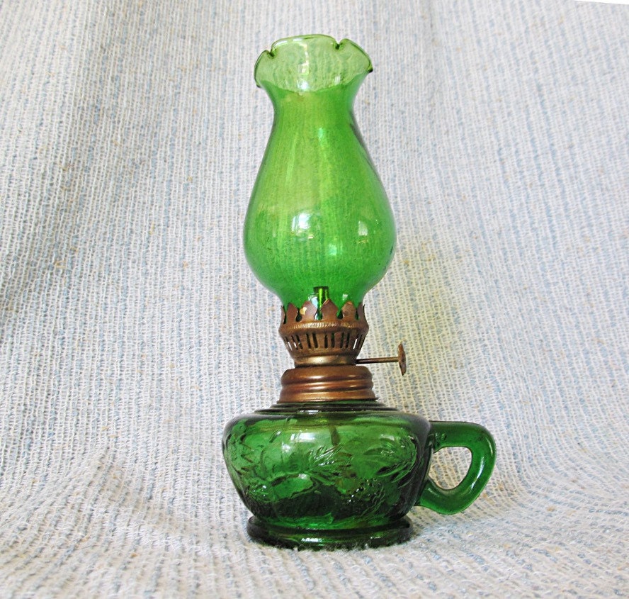 Emerald Green Glass Oil Lamp Vintage Lighting Made In Hong