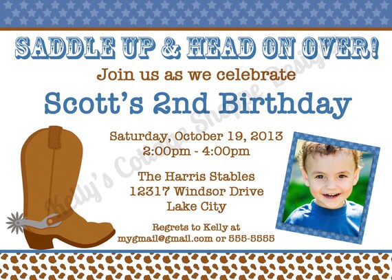 Cowboy Photo Birthday Invitation.... Custom, Printable, Digital Il_570xn