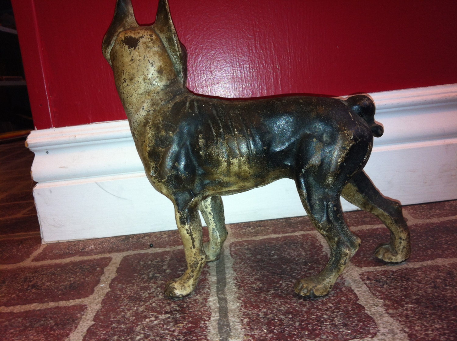 Antique Hubley Cast Iron Dog Door Stop Boston Terrier Figurine