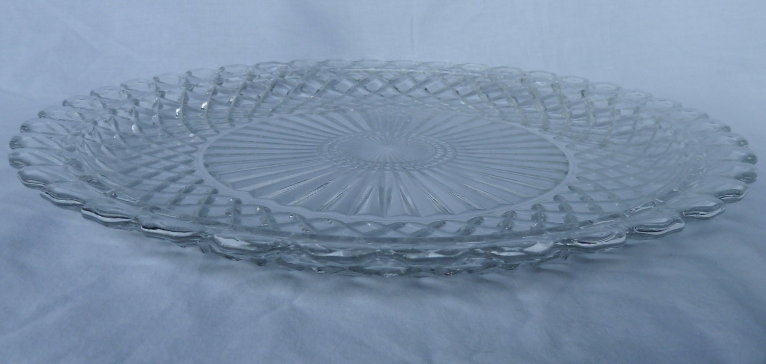 Vintage Pressed Glass Plate Clear Diamond Pattern 14 by AHOTStores