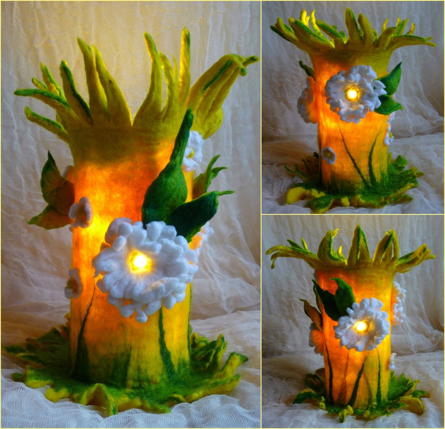 felted flower lamp bedside lamp night light handmade wool
