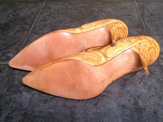 tooled leather pumps