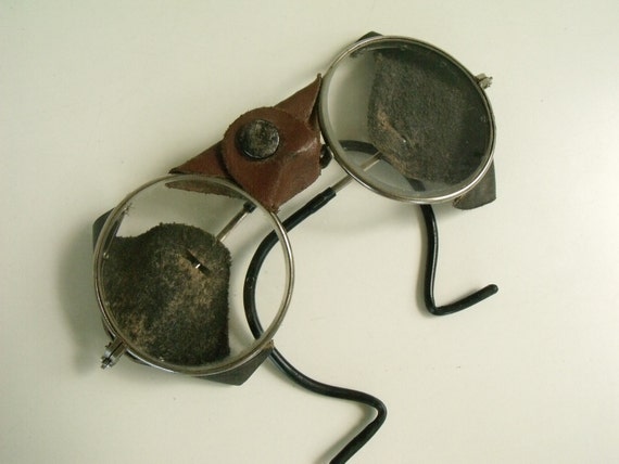 Antique Safety Glasses Leather Clear Glass Welding Goggles