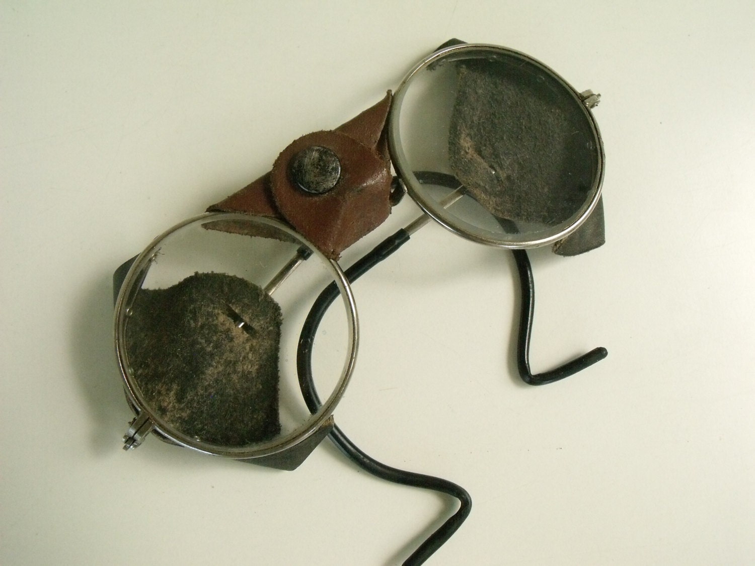Antique Safety Glasses Leather Clear Glass Welding Goggles