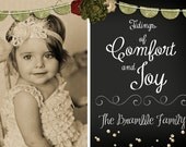 Vintage Chalk Board Christmas Photo Card - Merry Christmas - Comfort and Joy - Custom Printable File Il_170x135