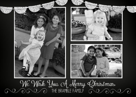 Christmas Card - Chalkboard Bunting Photo Christmas Card - Silver Glitter Holiday Card Printable Il_570xn