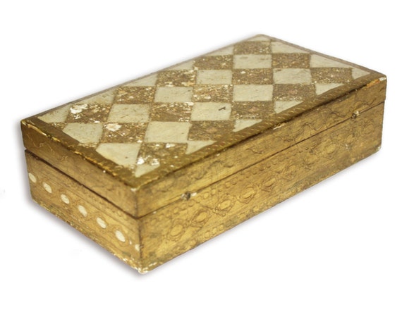 Florentine gilt box, vintage cream and gold, Italian vanity box