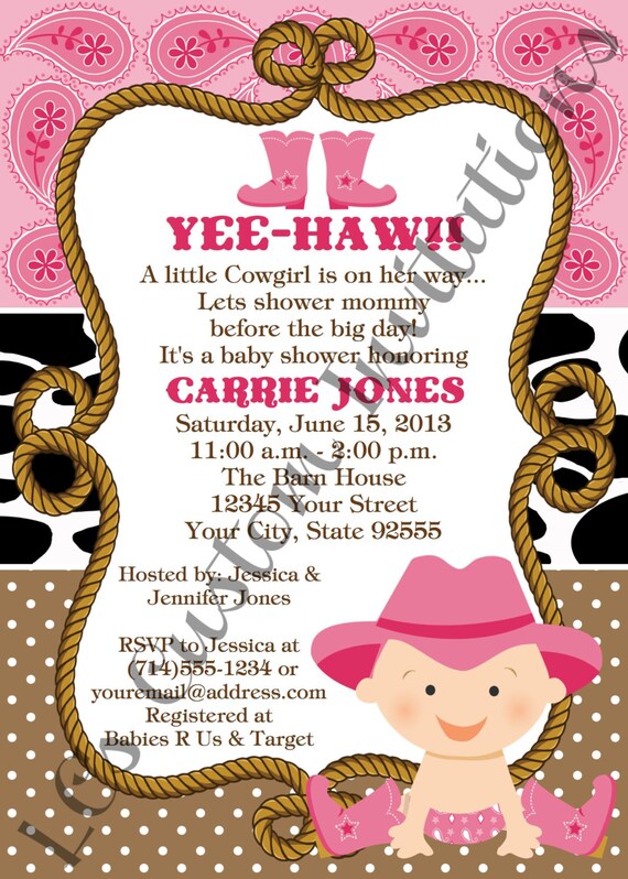 Baby Cowgirl Baby Shower InvitationYOU PRINT 3 Designs