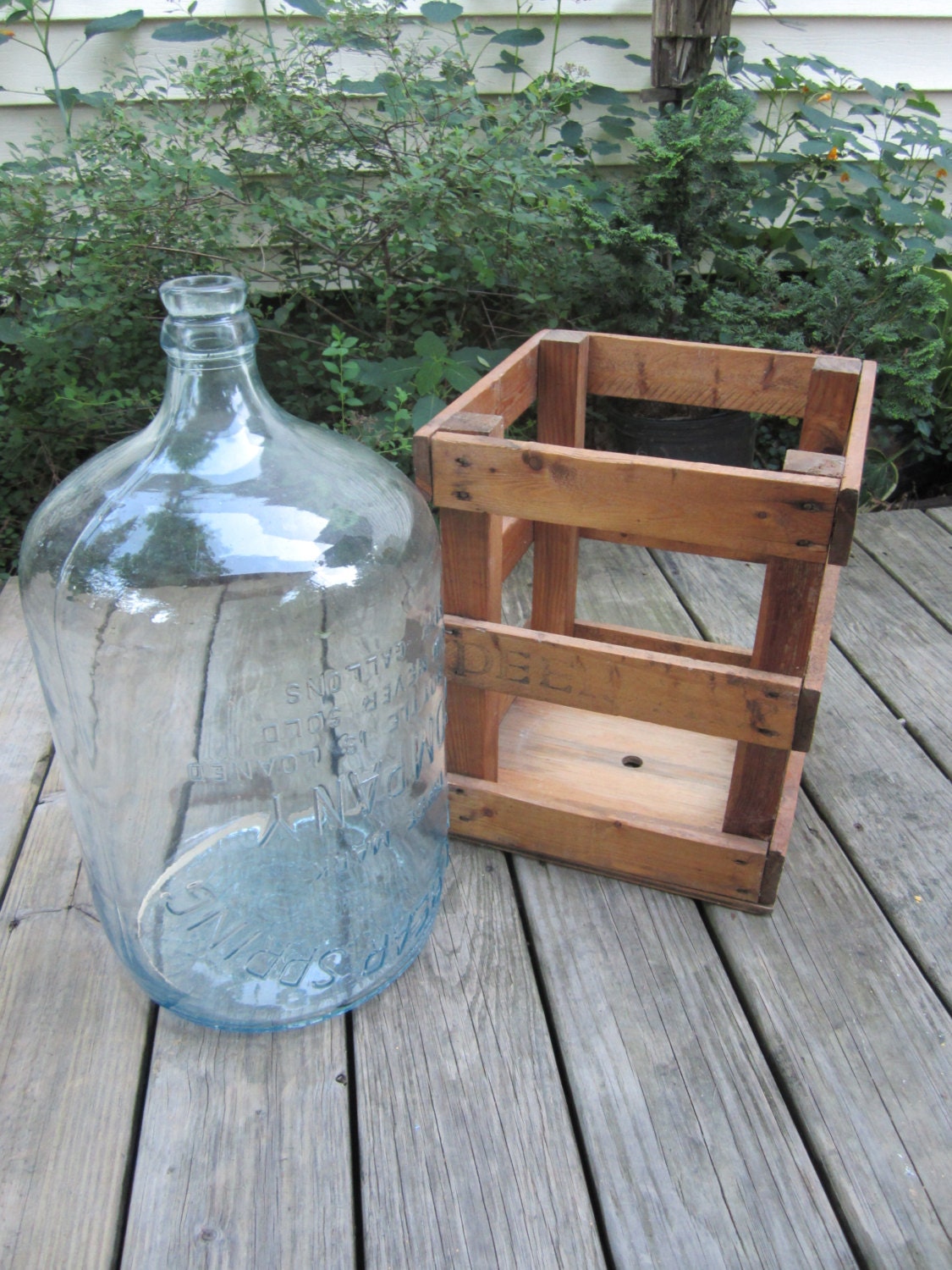Vintage 5 Gallon Advertising Water Jug in Wood Crate