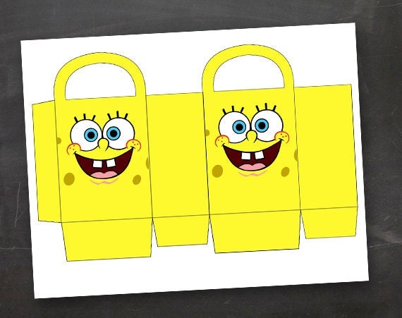 Sponge Birthday Party Goodie Box Bag Printable Template DIY