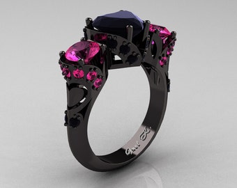 black diamond pink gold wedding ring