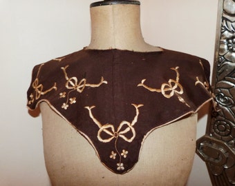 Antique Victorian col brodé à la main collier floral steampunk col w nœuds de rubans roses, rares Français costume accessoires du vêtement