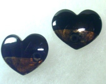 Vintage Ceramic Post Earrings - Black and Gold Heart Shaped