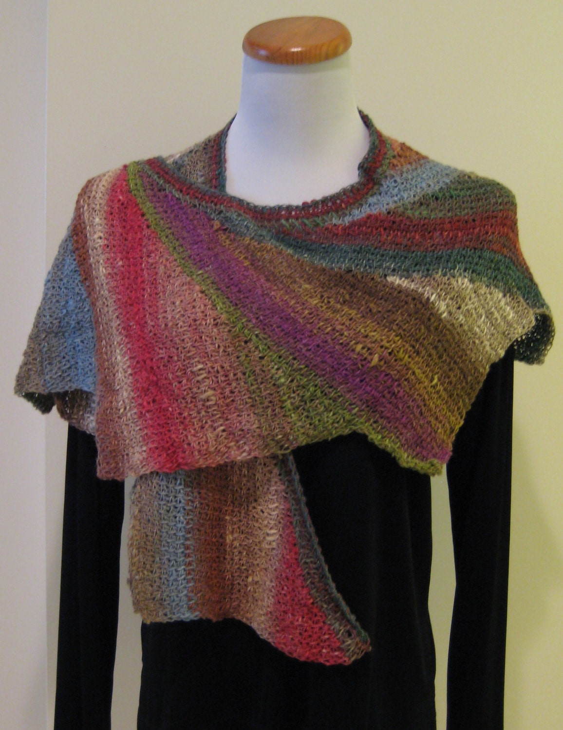 Tunisian Crochet Wingspan Shawl Multicolor Stripes by mollyanna