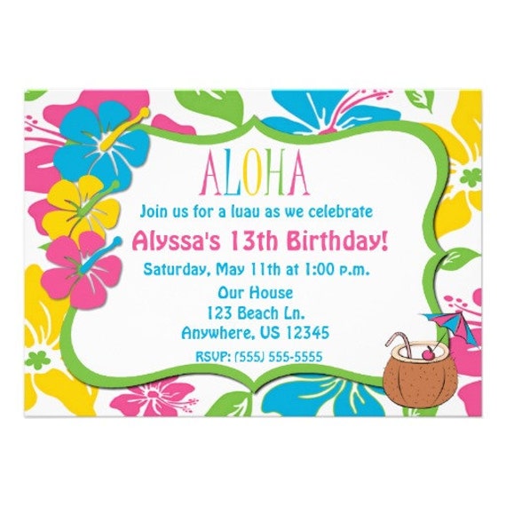 Kids Hawaiian Birthday Party Invitations 1