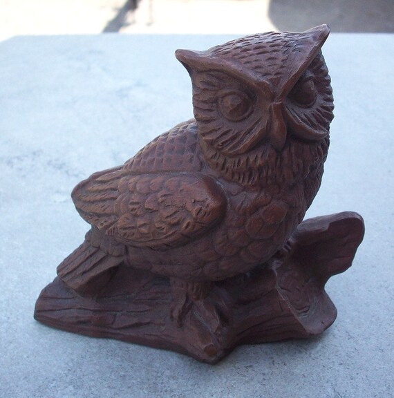Vintage Red Mill Mfg Owl on Branch Pecan Shell Figurine