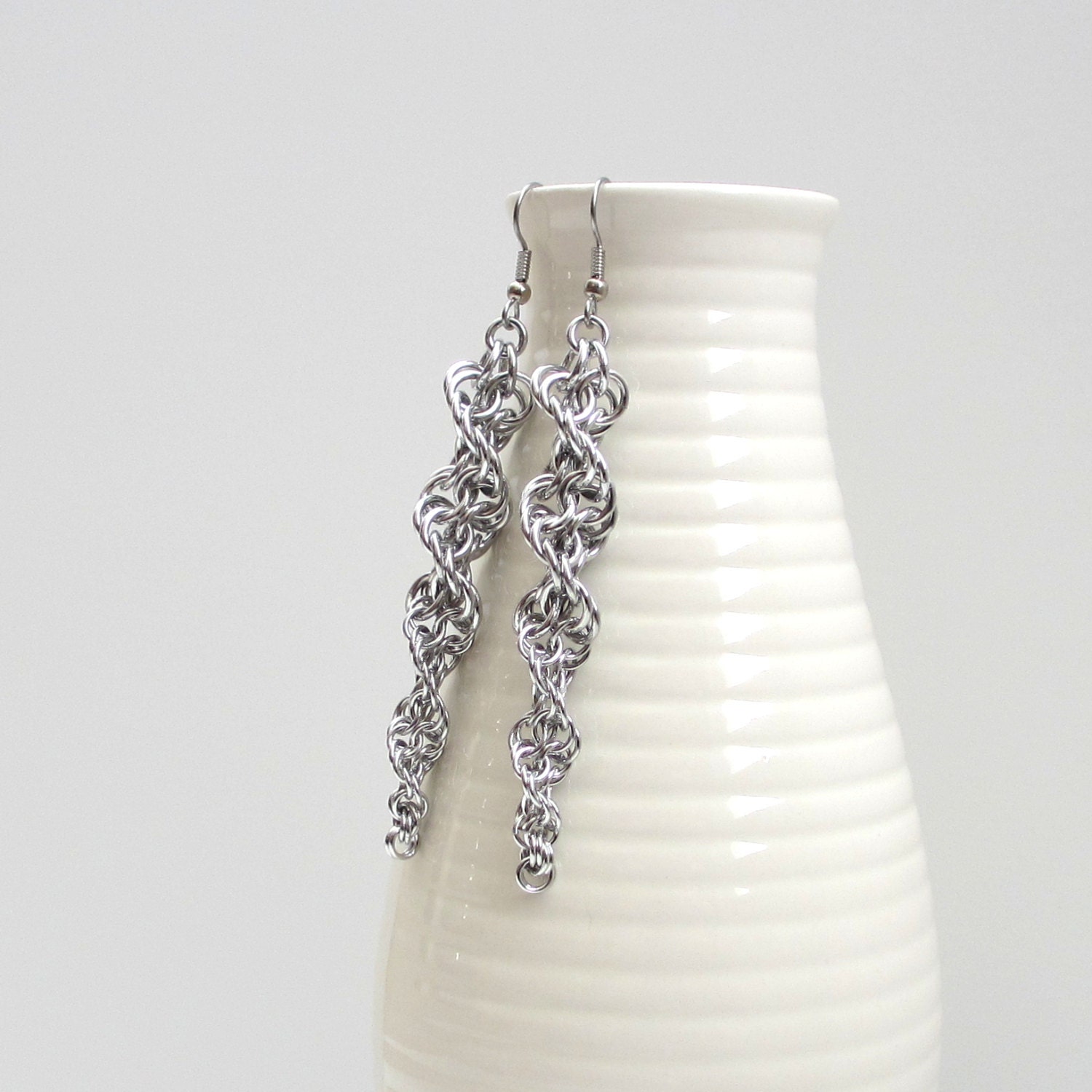 Inverted spiral chainmail earrings silver aluminum