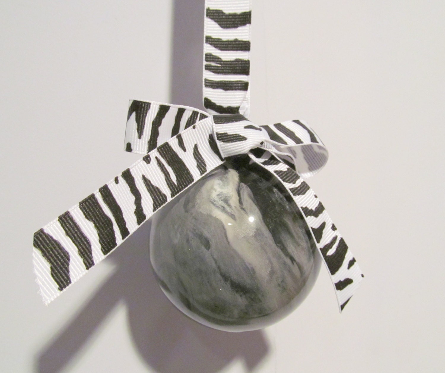 Medium Black and White Painted Glass Ornament