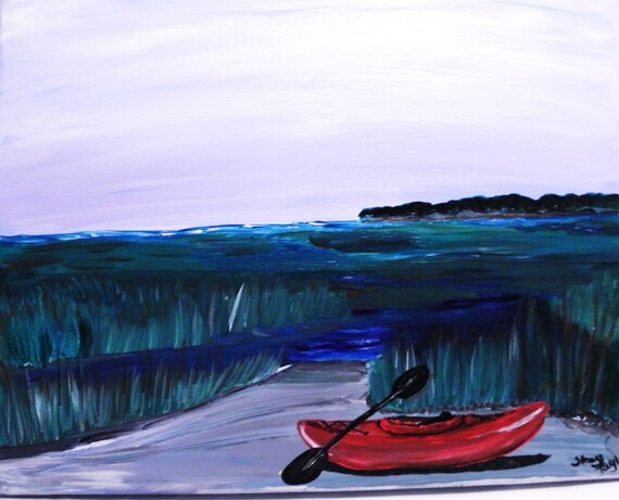 red kayak painting marsh on the coast coastal by StacysArtStudio